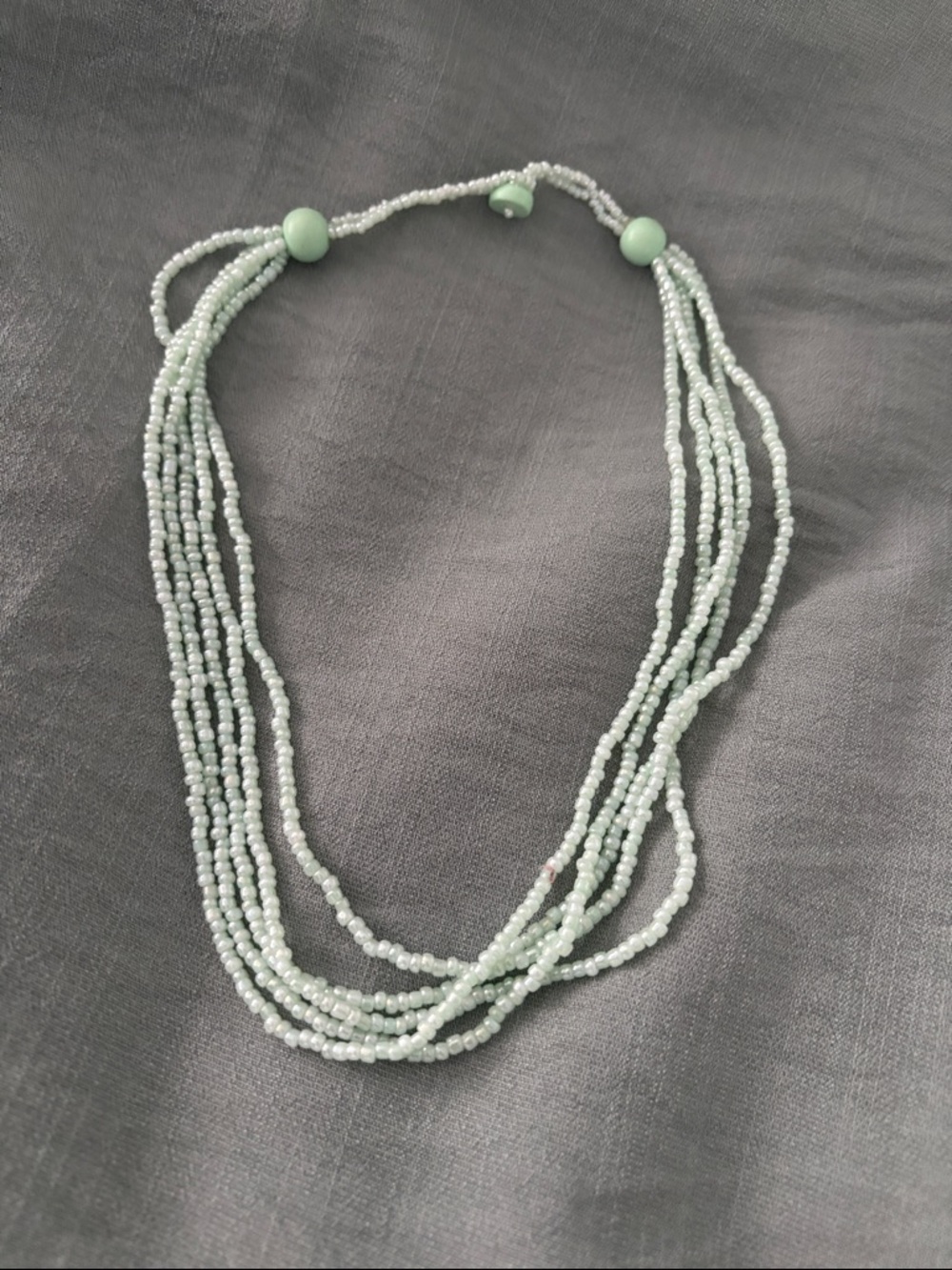 Multi-Strand Pale Mint Seed Bead Necklace